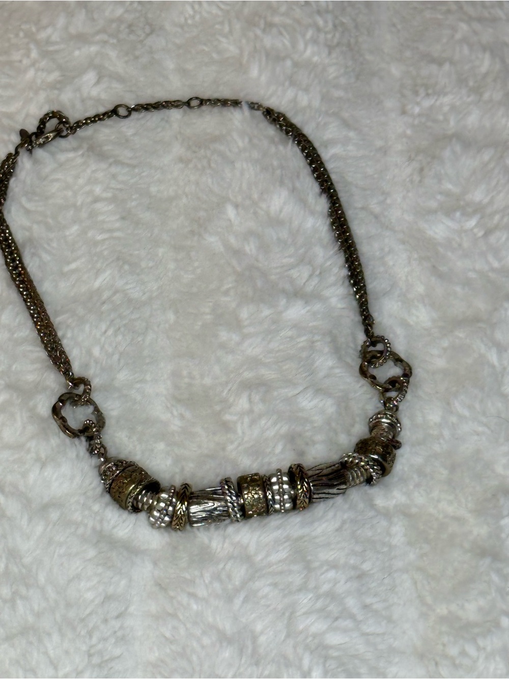Bold Timeless Two-Tone Gold & Silver Bead Necklace - Picture 2 of 3